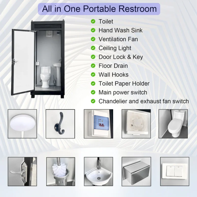 Person Portable Toilet Cabin – Outdoor Restroom with Light, Sink & Vent Fan  - Image 7