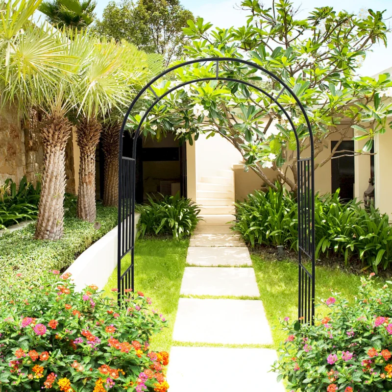 Metal Garden Arch L42.24'' x W17.52'' x H85.82'' Climbing Plants Support Rose Arch Outdoor Black - Image 9