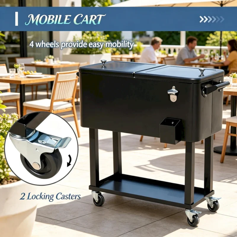 Outdoor Drink Cooler Cart,Mobile Cooling Bins,Ice Chest - Image 6