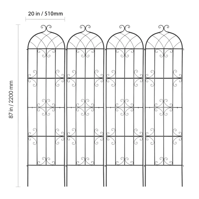 4 Packs Metal Garden Trellis for Climbing Plant Support 87x20 in Rustproof - Image 2