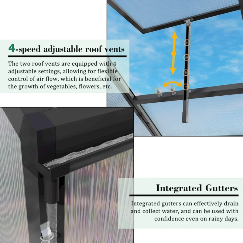 Newly marketed Gain height windproofaluminum greenhouse 10x12 FT Polycarbonate Greenhouse Raised Base and Anchor Aluminum Heavy Duty Walk-in Greenhouses for Outdoor Backyard in All Season - Image 8