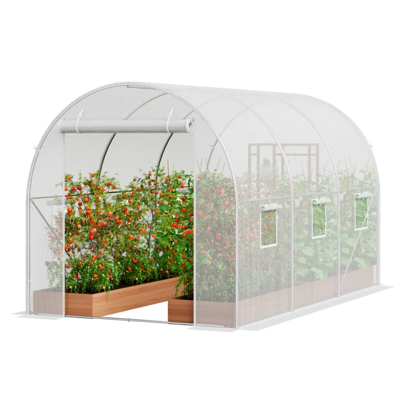 Walk-in Tunnel Greenhouse 19.36x9.68x7.4ft Galvanized Frame PE Cover Green - Image 7