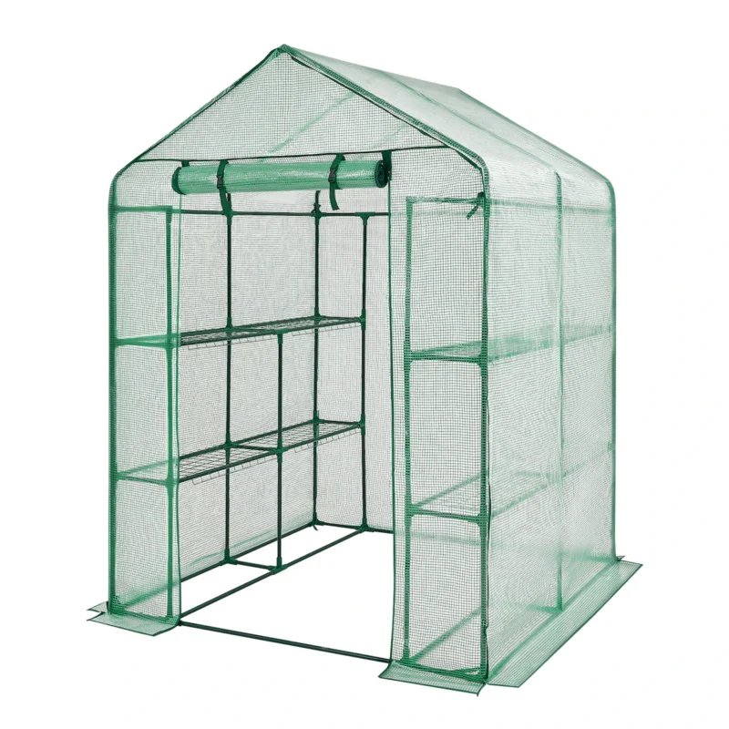 Walk-in Tunnel Greenhouse, 15 x 6.5 x 7 ft Portable Plant Hot House w/ Galvanized Steel Hoops, 1 Top Beam, Diagonal Poles, Zippered Door & 8 Roll-up Windows, White - Image 9