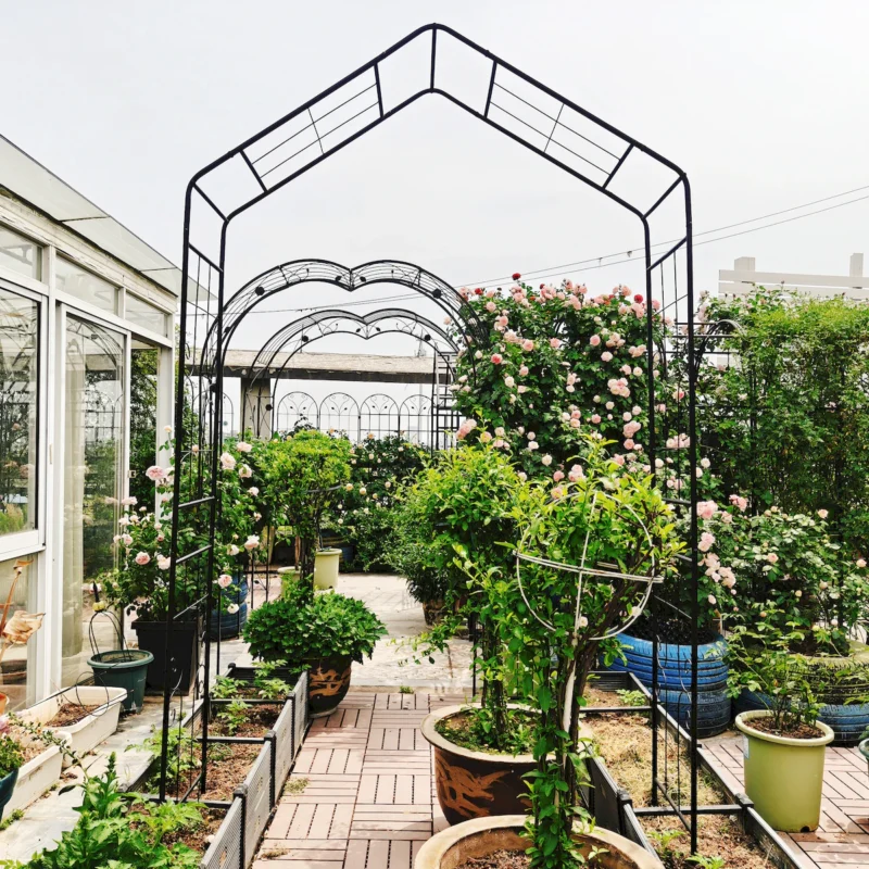 Metal Garden Arch L56.3'' x W16.93'' x H94.5'' Climbing Plants Support Rose Arch Outdoor Black - Image 4