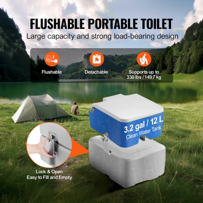 Portable Toilet for Camping, Porta Potty with Carry Bag, 5.3 Gal Waste Tank & 3.2 Gal Flush Tank, Push-Button Pressurized Flush Commode, Leak-proof and Odourless Travel Toilet for Camping Car  - Image 10