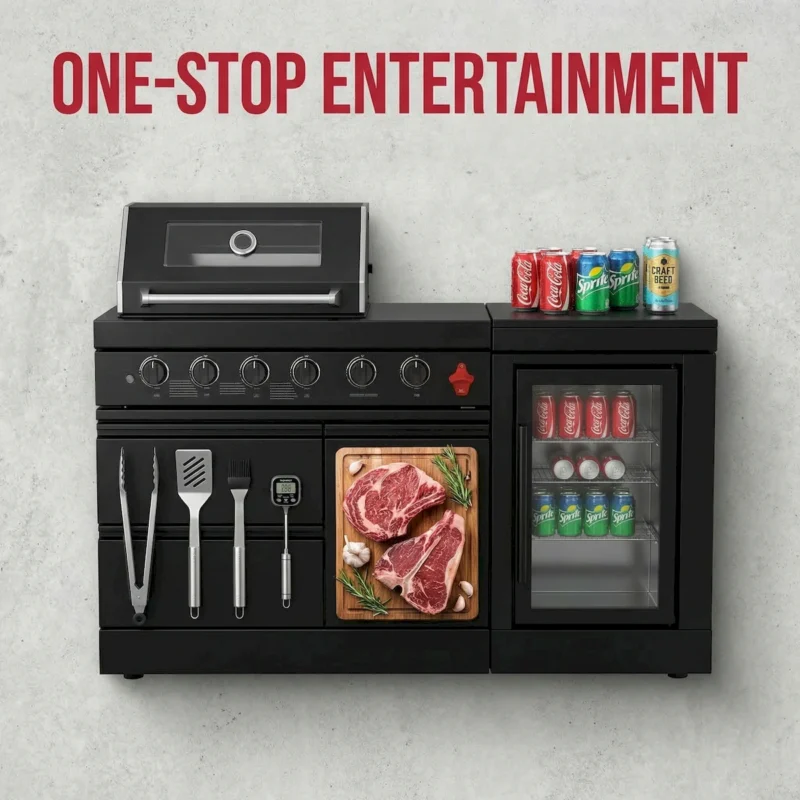 65-Inch 4-Burner 72000 BTU Deluxe Stainless Steel Propane Gas Outdoor Kitchen Bar Barbecue Island Grill + Wine Cooler Compact Refrigerator + Marble Countertops  - Image 7