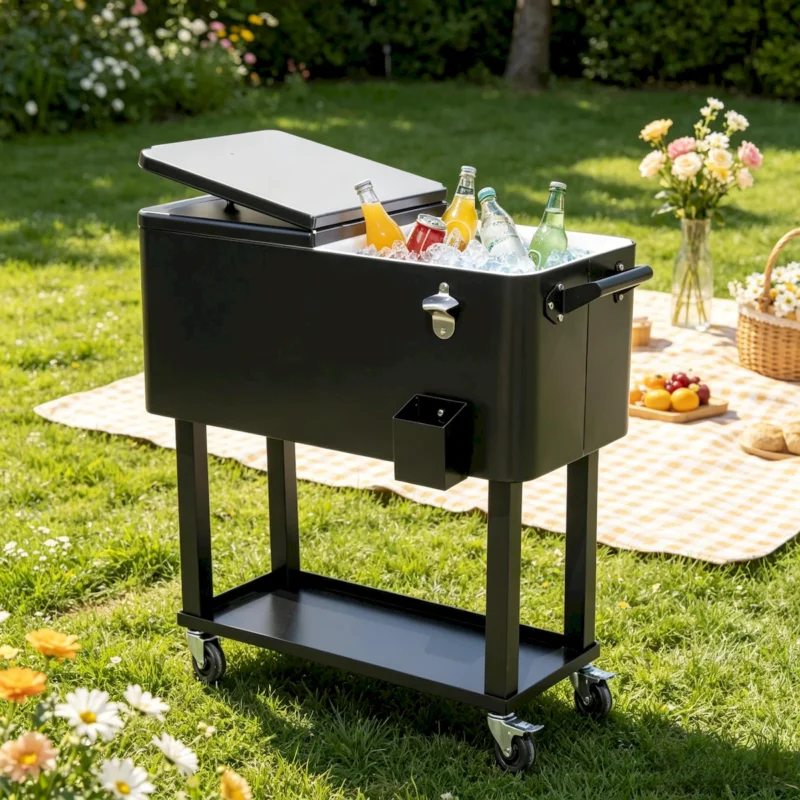 Outdoor Drink Cooler Cart,Mobile Cooling Bins,Ice Chest - Image 5