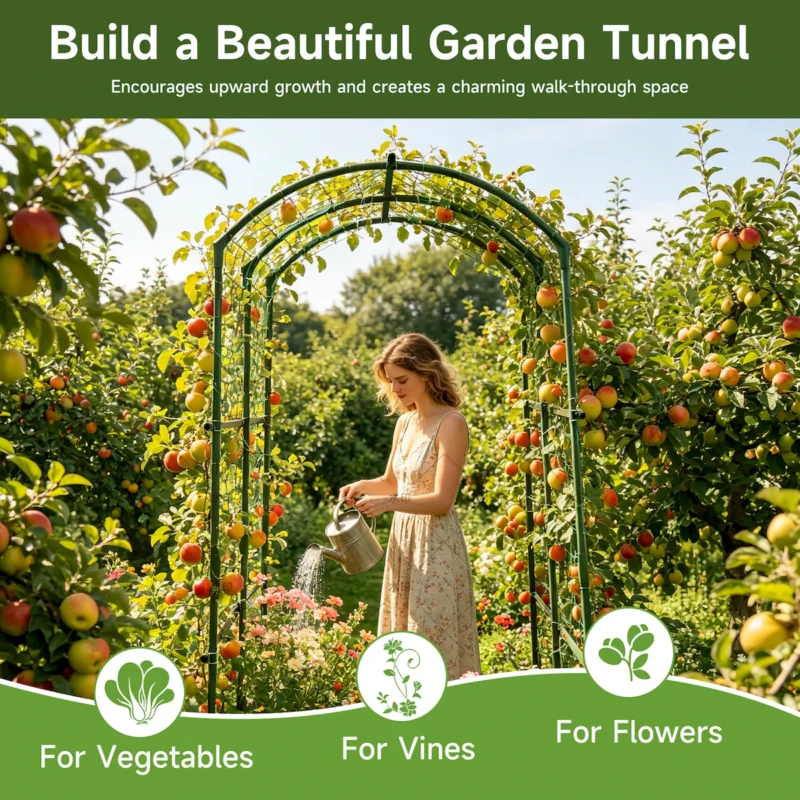 Heavy Duty 20mm Large Diameter Metal Cucumber & Loofah Trellis, U-Shape Garden Arch for Raised Bed, Climbing Vegetable Plant Support - Image 2