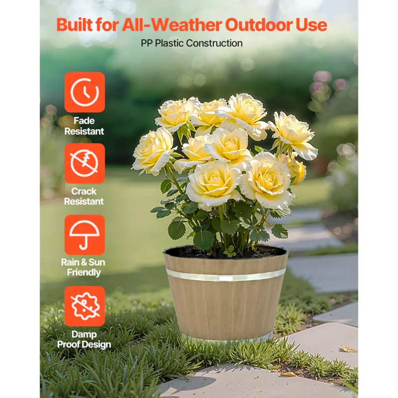 Resin Whiskey Barrel Planter Garden Flower Plant Pot 11.81 x 11.81 x 8.27 in - Image 5