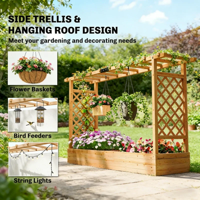 Wooden Planter Box,Trellis Planter,Raised Garden Bed - Image 7