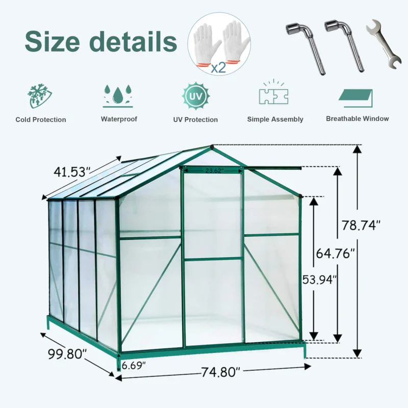 Polycarbonate Greenhouse,6'x 8' Heavy Duty Walk-in Plant Garden Greenhouse for Backyard/Outdoor - Image 6