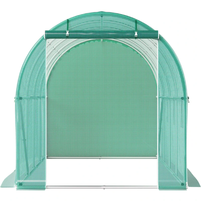 Walk-in Tunnel Greenhouse, 14.8 x 6.6 x 6.6 ft Portable Plant Hot House w/ Galvanized Steel Hoops, 1 Top Beam, Diagonal Poles, Zippered Door & 8 Roll-up Windows, Green - Image 7