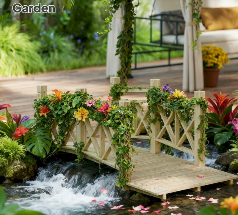 Garden Bridge Footbridge for Backyard Ponds, Creeks, Streams,Wooden Garden Bridge - Image 4