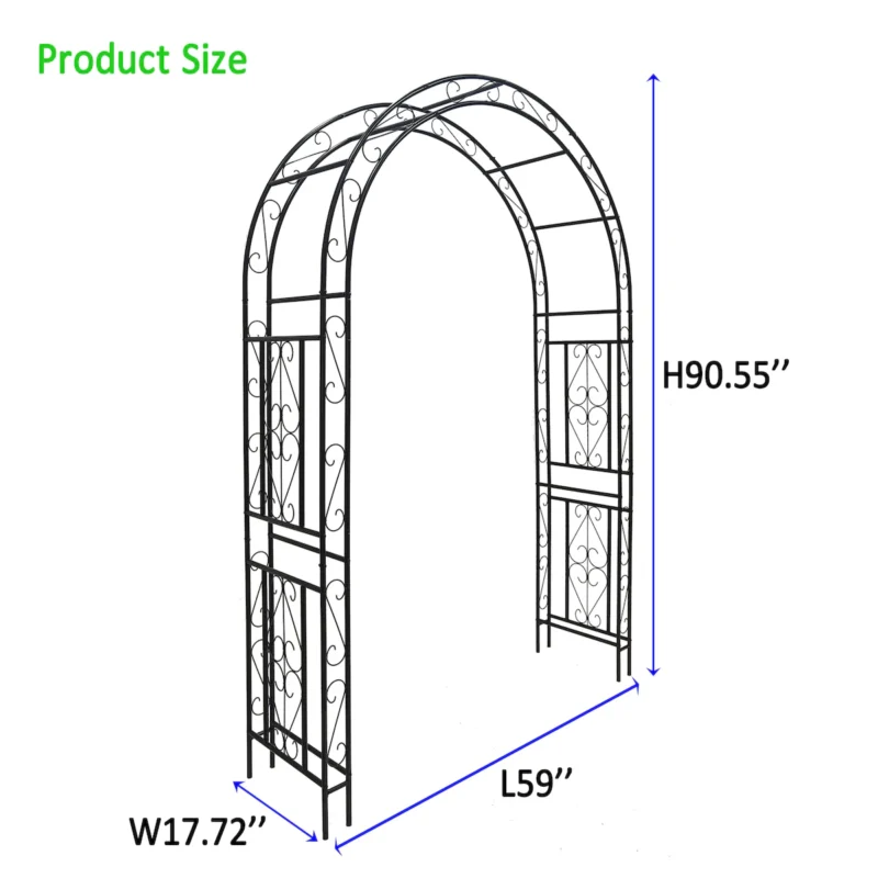 Metal Garden Arch L59'' x W17.71'' x H90.55'' Climbing Plants Support Rose Arch Outdoor Black - Image 12