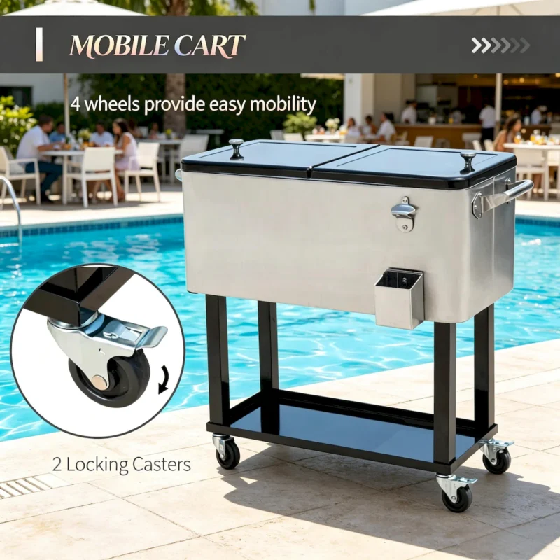 Outdoor Drink Cooler Cart,Mobile Cooling Bins,Ice Chest - Image 12