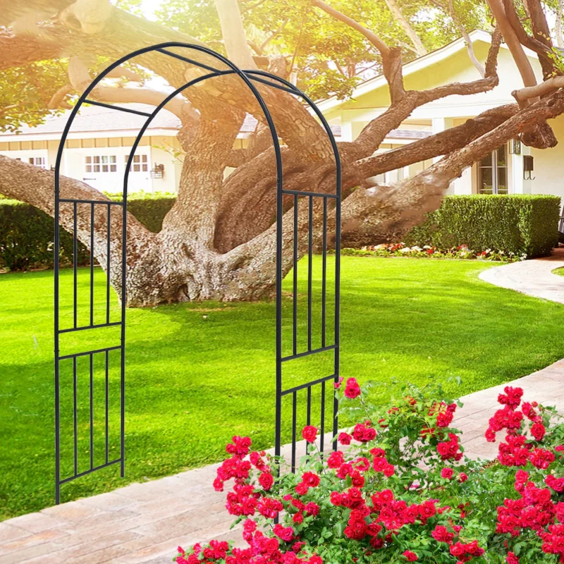Metal Garden Arch L42.24'' x W17.52'' x H85.82'' Climbing Plants Support Rose Arch Outdoor Black - Image 7