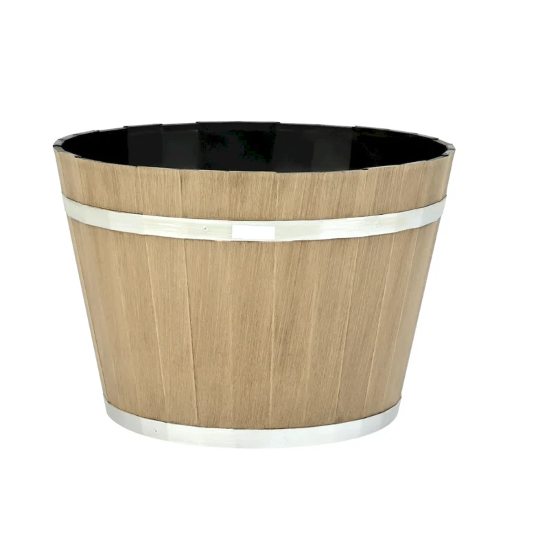Resin Whiskey Barrel Planter Garden Flower Plant Pot 11.81 x 11.81 x 8.27 in - Image 6