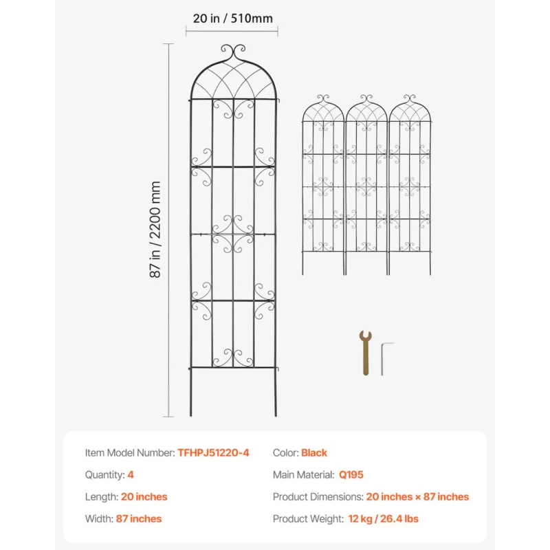 4 Packs Metal Garden Trellis for Climbing Plant Support 87x20 in Rustproof - Image 9