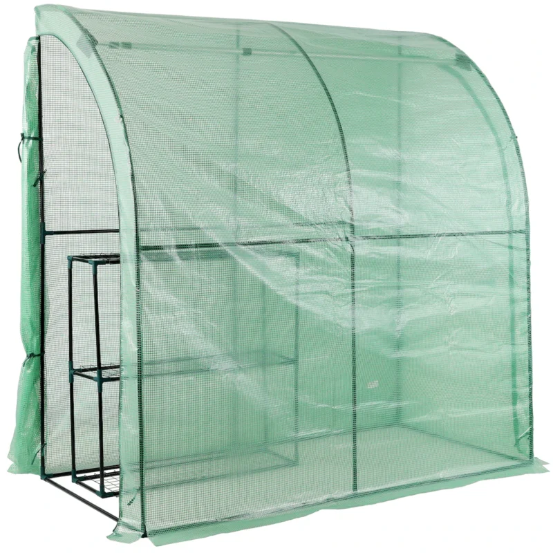 3 Tier Lean-To Portable Greenhouse, Heavy Duty Indoor Outdoor Garden Greenhouse with Wire Shelves, 2 Roll-Up Zipper Doors, Easy Assembly, 79"x39"x83", PE Weatherproof Cover - Image 7