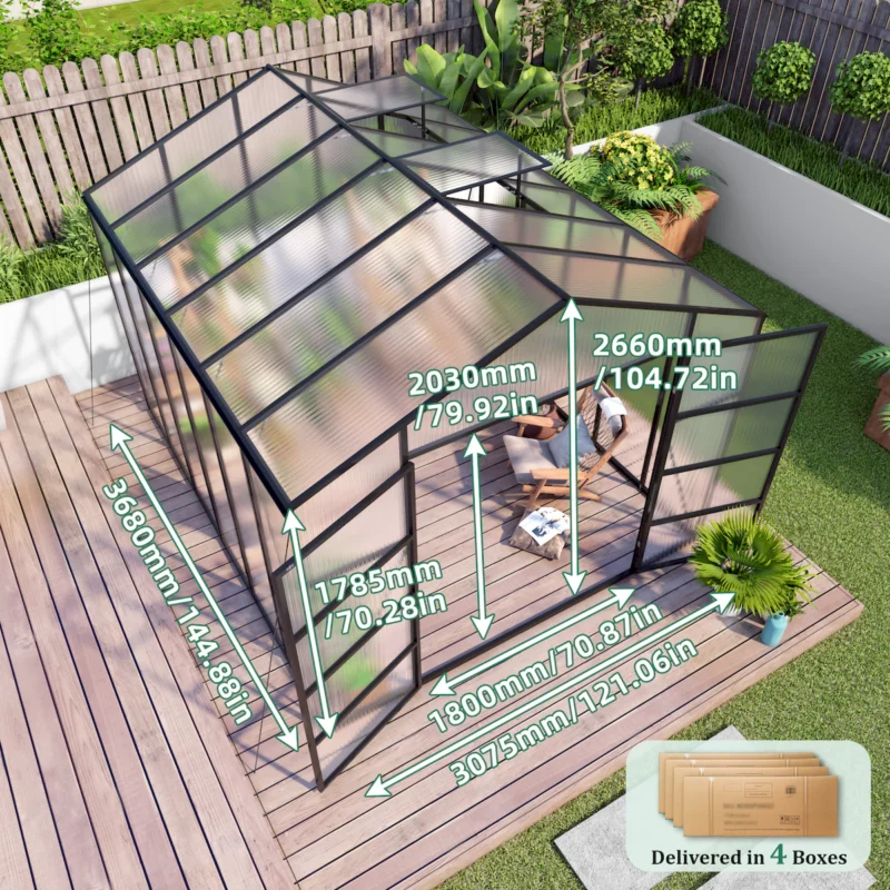 Newly marketed Gain height windproofaluminum greenhouse 10x12 FT Polycarbonate Greenhouse Raised Base and Anchor Aluminum Heavy Duty Walk-in Greenhouses for Outdoor Backyard in All Season - Image 6