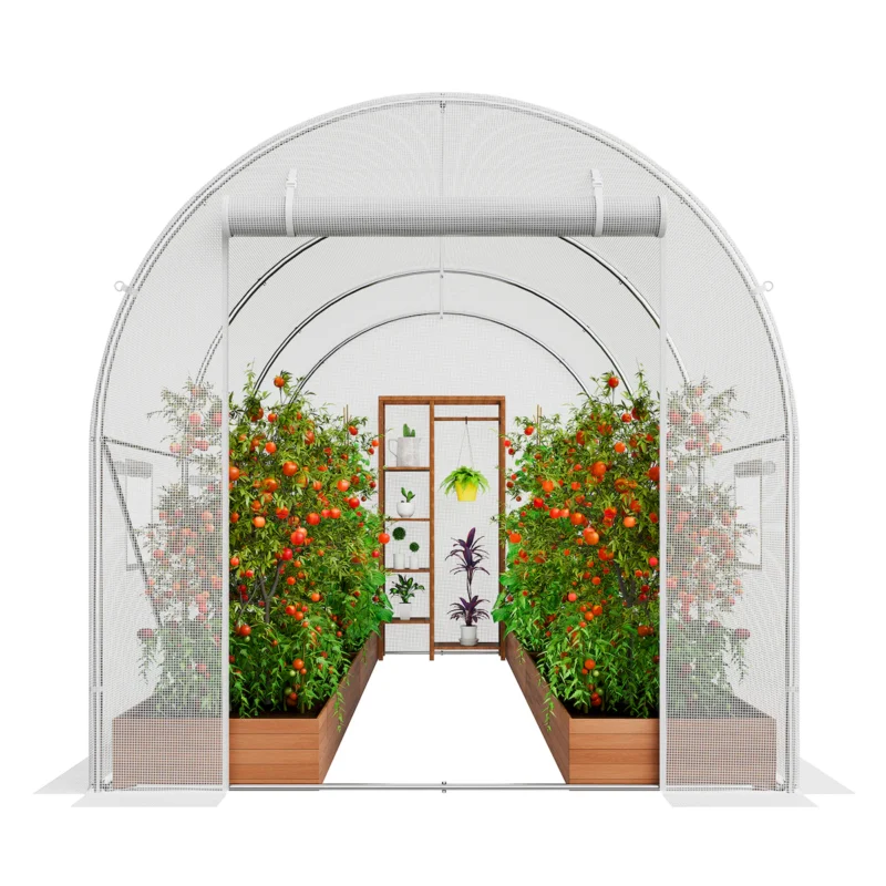 Walk-in Tunnel Greenhouse 19.36x9.68x7.4ft Galvanized Frame PE Cover Green - Image 5