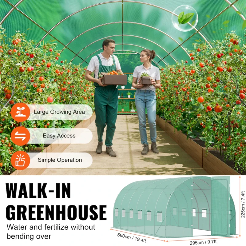 Walk-in Greenhouse, 55.5" x 56.1" x 78.7" Greenhouse for Outdoors with PE Cover, 2 Tiers 8 Shelves, Roll-Up Zipper Door, Walk in Green House, Portable Plant Garden Hot House for Backyard Outside  - Image 4