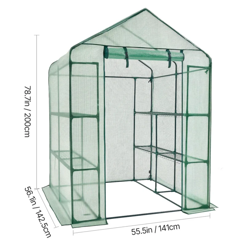 Walk-in Tunnel Greenhouse, 15 x 6.5 x 7 ft Portable Plant Hot House w/ Galvanized Steel Hoops, 1 Top Beam, Diagonal Poles, Zippered Door & 8 Roll-up Windows, White - Image 7