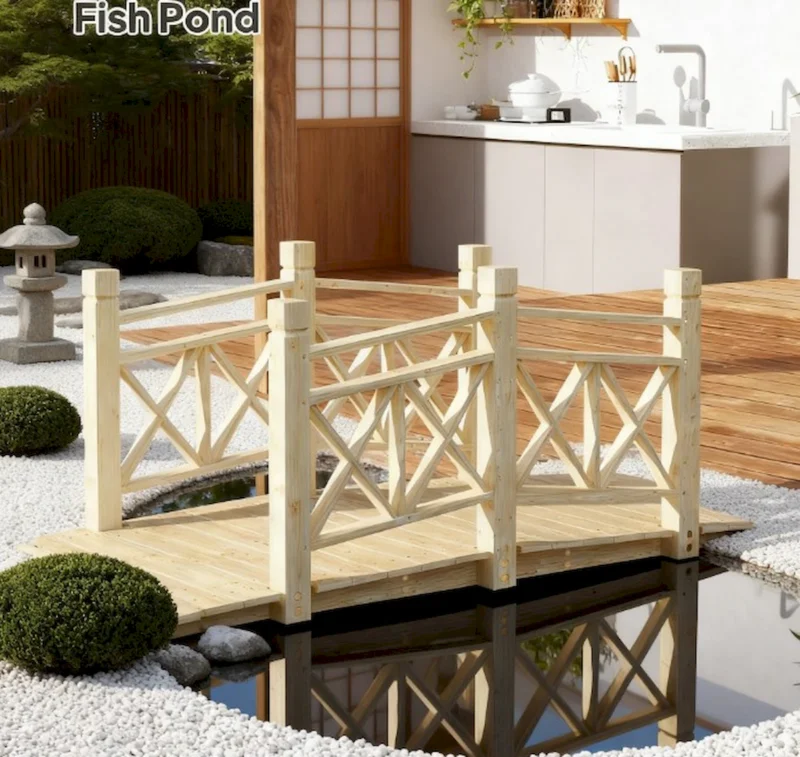 Garden Bridge Footbridge for Backyard Ponds, Creeks, Streams,Wooden Garden Bridge - Image 3