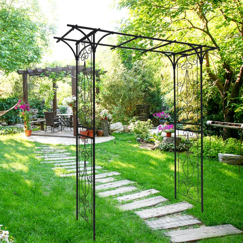 Metal Garden Arch L80.3'' x W20.47'' x H81.1'' Climbing Plants Support Rose Arch Outdoor Black - Image 5