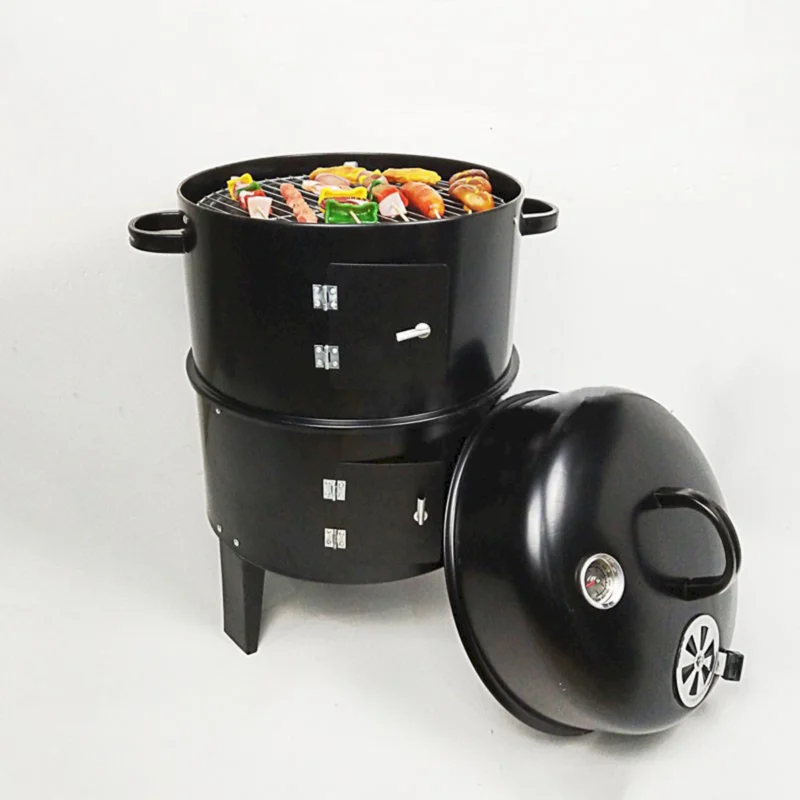 Outdoor double-layer grill, charcoal wood fired braising and smoking stove  - Image 6