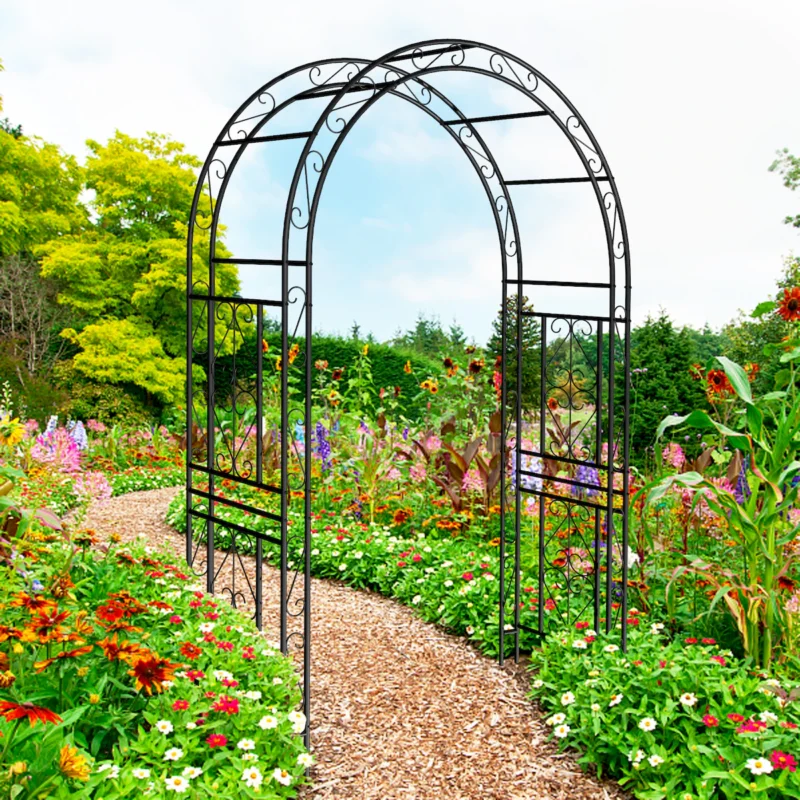 Metal Garden Arch L59'' x W17.71'' x H90.55'' Climbing Plants Support Rose Arch Outdoor Black - Image 11