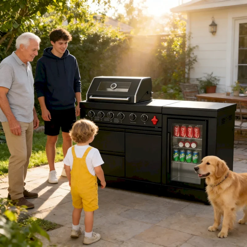 65-Inch 4-Burner 72000 BTU Deluxe Stainless Steel Propane Gas Outdoor Kitchen Bar Barbecue Island Grill + Wine Cooler Compact Refrigerator + Marble Countertops  - Image 5