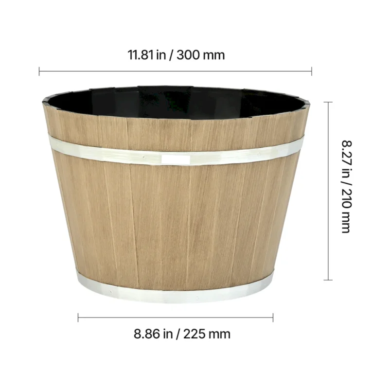 Resin Whiskey Barrel Planter Garden Flower Plant Pot 11.81 x 11.81 x 8.27 in - Image 7