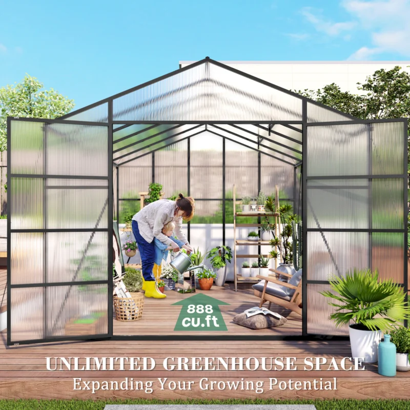 Newly marketed Gain height windproofaluminum greenhouse 10x12 FT Polycarbonate Greenhouse Raised Base and Anchor Aluminum Heavy Duty Walk-in Greenhouses for Outdoor Backyard in All Season - Image 5