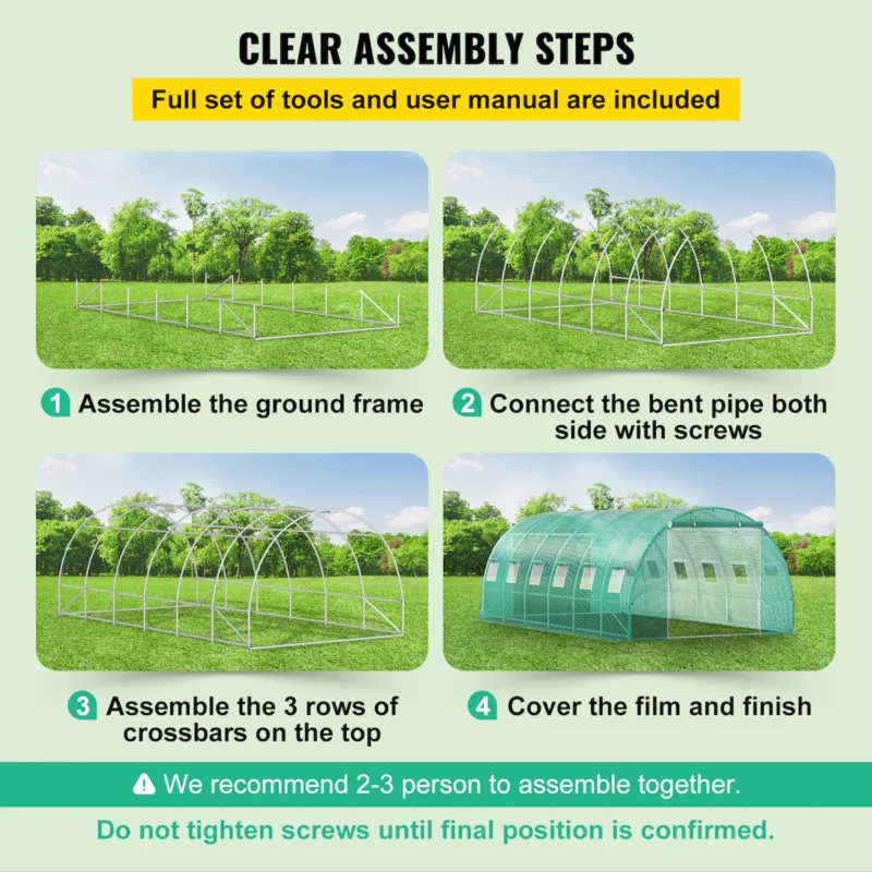 Walk-in Tunnel Greenhouse, 20 x 10 x 7 ft Portable Plant Hot House w/ Galvanized Steel Hoops, 3 Top Beams, Diagonal Poles, 2 Zippered Doors & 12 Roll-up Windows, Green - Image 5