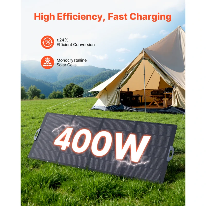 400W Foldable Solar Panel, 24% High-Efficiency Portable Monocrystalline Solar Panel Charger with MC4 Output & 10-in-1 DC Adapter, IP67 Waterproof for Power Stations, Camping, Hiking Trips - Image 3