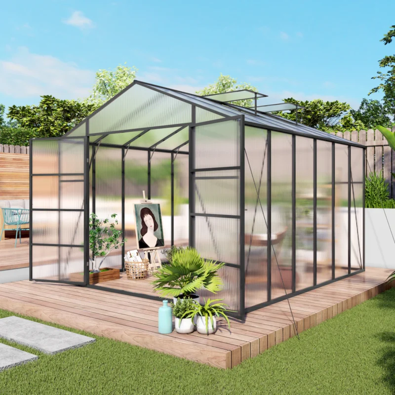Newly marketed Gain height windproofaluminum greenhouse 10x12 FT Polycarbonate Greenhouse Raised Base and Anchor Aluminum Heavy Duty Walk-in Greenhouses for Outdoor Backyard in All Season - Image 4