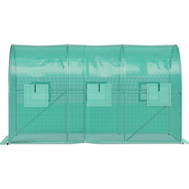 Walk-in Tunnel Greenhouse, 9.8 x 6.6 x 6.6 ft Portable Plant Hot House w/ Galvanized Steel Hoops, 1 Top Beam, Diagonal Poles, Zippered Door & 6 Roll-up Windows, Green  - Image 2