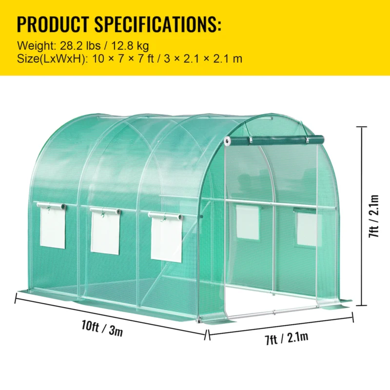 Walk-in Tunnel Greenhouse 9.58x6.43x6.23ft Galvanized Frame PE Cover White - Image 3