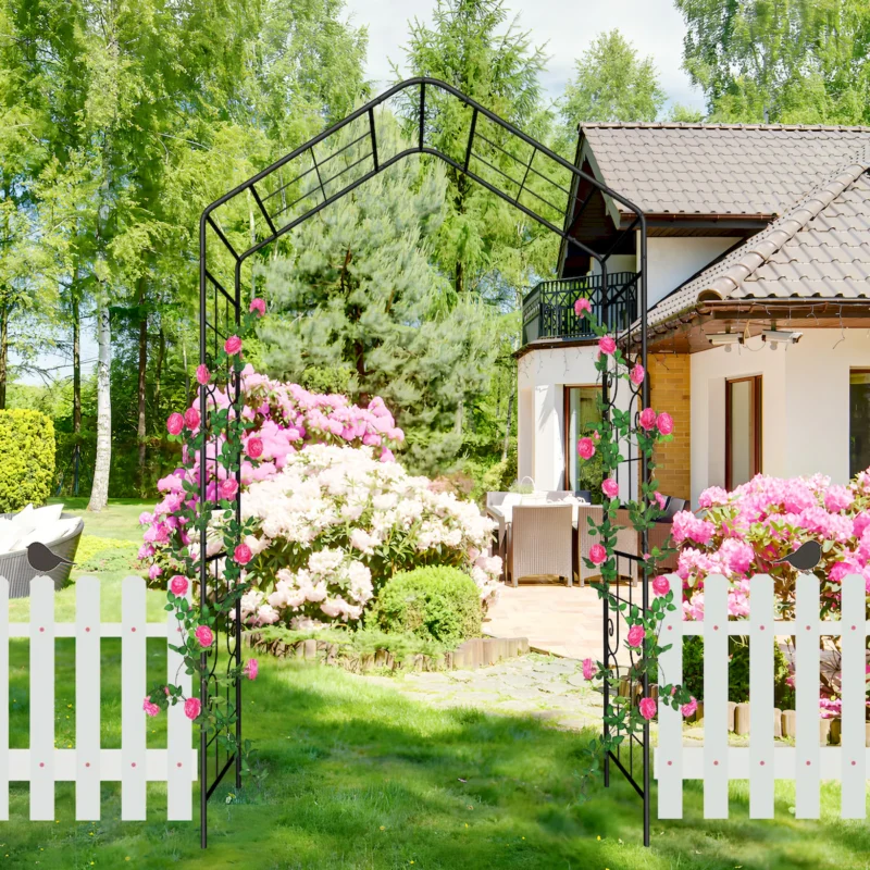 Metal Garden Arch L56.3'' x W16.93'' x H94.5'' Climbing Plants Support Rose Arch Outdoor Black - Image 10