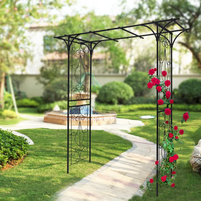 Metal Garden Arch L80.3'' x W20.47'' x H81.1'' Climbing Plants Support Rose Arch Outdoor Black - Image 3