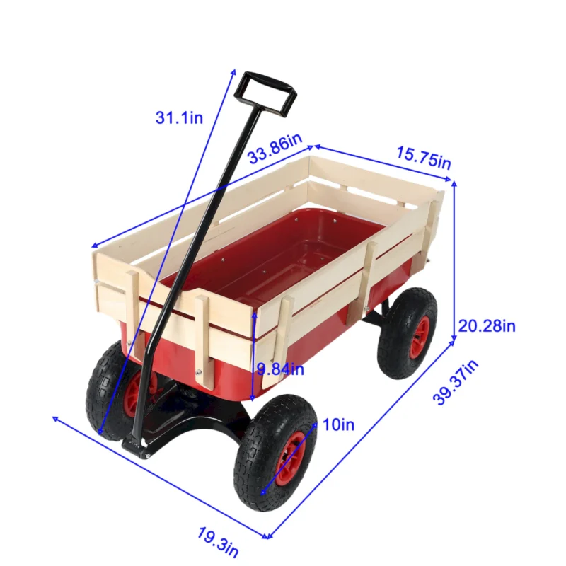 outdoor sport wagon tools cart wooden side panels air tires Wagon (red) - Image 17
