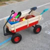 outdoor sport wagon tools cart wooden side panels air tires Wagon (red) - Image 15