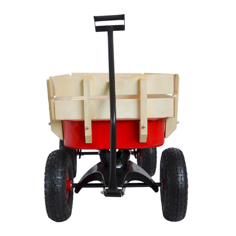 outdoor sport wagon tools cart wooden side panels air tires Wagon (red) - Image 13