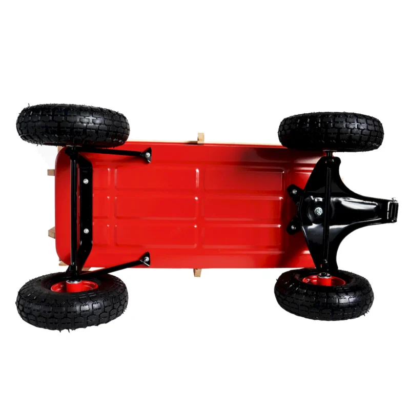 outdoor sport wagon tools cart wooden side panels air tires Wagon (red) - Image 12