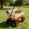 outdoor sport wagon tools cart wooden side panels air tires Wagon (red) - Image 9