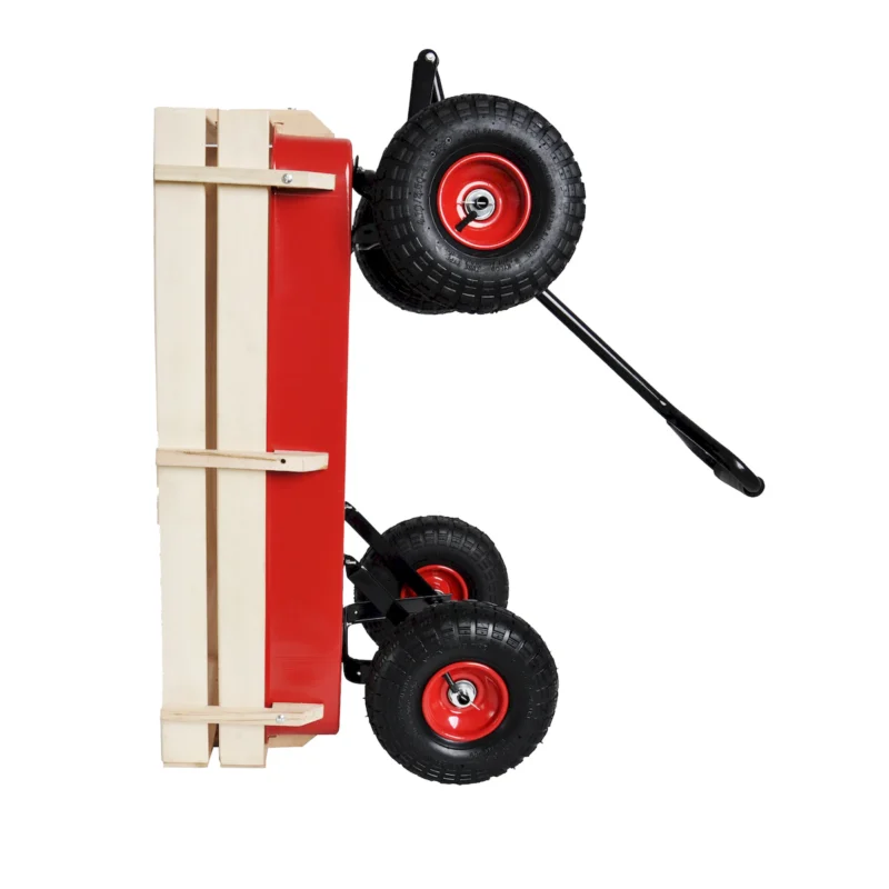 outdoor sport wagon tools cart wooden side panels air tires Wagon (red) - Image 26