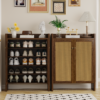42.5" Tall Rattan Shoe Cabinet with Doors, 6-Tier Shoe Storage Cabinet with Adjustable Shelves, Wooden Freestanding Shoe Organizer Shoe Cabinet for Entryway,Hallway,Living Room - Image 12