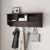White Entryway Wall Mounted Coat Rack with 4 Dual Hooks Living Room Wooden Storage Shelf - Image 15