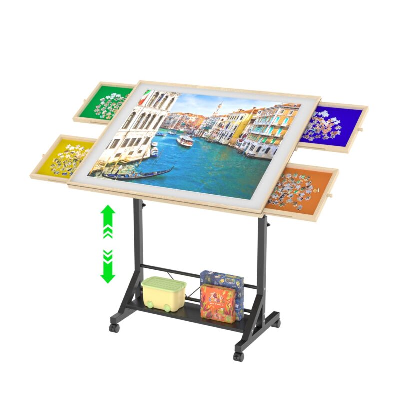 Wooden 1500 Piece Puzzle Table with Drawer, 35"*27.17" Adjustable Puzzle Table, 360° Tilting Puzzle Table with Legs and Wheels, Adjustable Height and Angle, with Protective Cover - Image 16